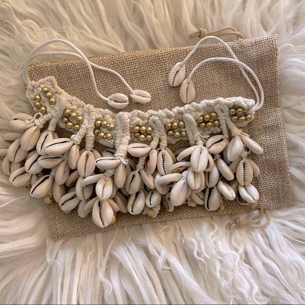 BoHo macramé shell anklet